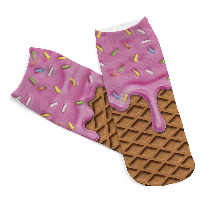 Лидер продаж милые розовые женские носки с 3D-принтом мороженого модные короткие