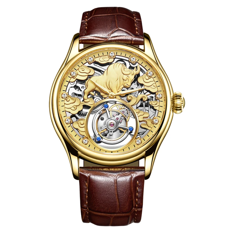 Часы Zodiac Cow Skeleton Tourbillon мужские часы с сапфировым циферблатом механические