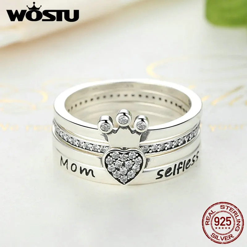 WOSTU хит продаж 100% Стерлинговое Серебро 925 пробы 1 шт прозрачный CZ сердце и корона