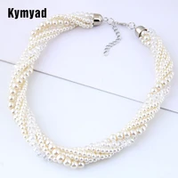 kymyad choker necklace women imitation pearl beads necklaces multilayer collier femme bijoux gold color chunky necklaces jewelry