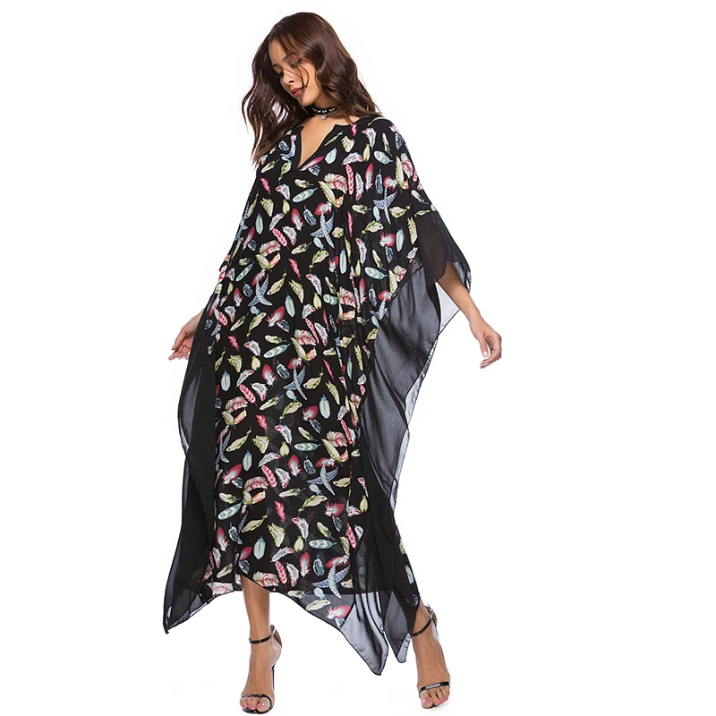 Женское платье с v-образным вырезом и рукавами летучая мышь большие размеры