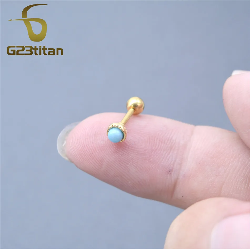 G23titan бирюзовый камень 6 мм для трагус пирсинга ювелирные изделия 16 г Tragus серьги женские аксессуары Модная бижутерия для пирсинга ушной пирсинг