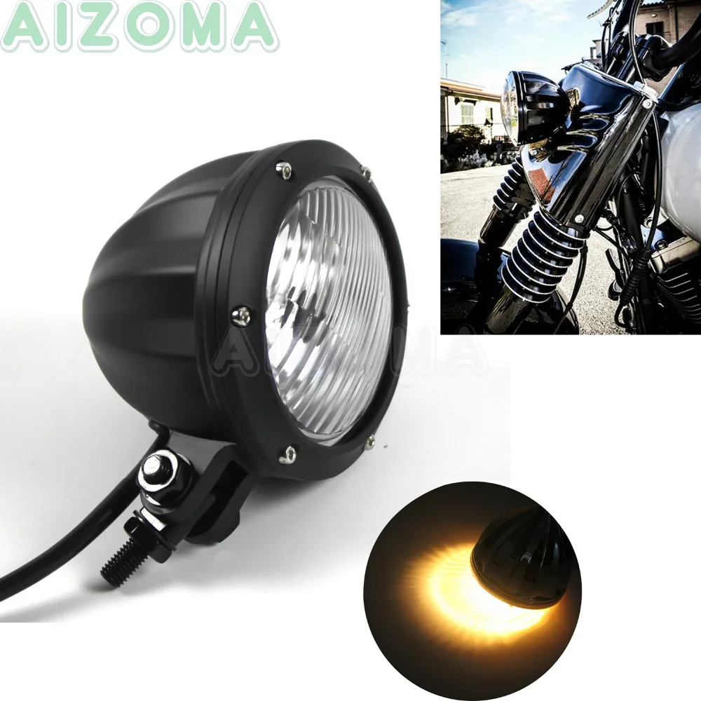 

Sweet Faceted Back Motorcycle H4 Halo Hi/Lo Beam Headlight Retro For Harley Softail Touring Custom Racer Bobber Round Headlamp