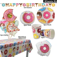 1set donut party supplies kids birthday party decor burger icecream candy doughnut balloon donut plate cup garland wedding favor