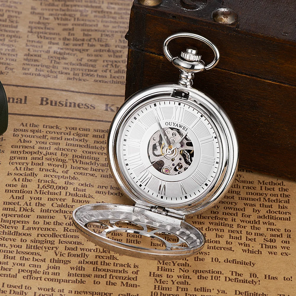 Лидирующий бренд OYW механические ручные карманные часы мужские серебристые
