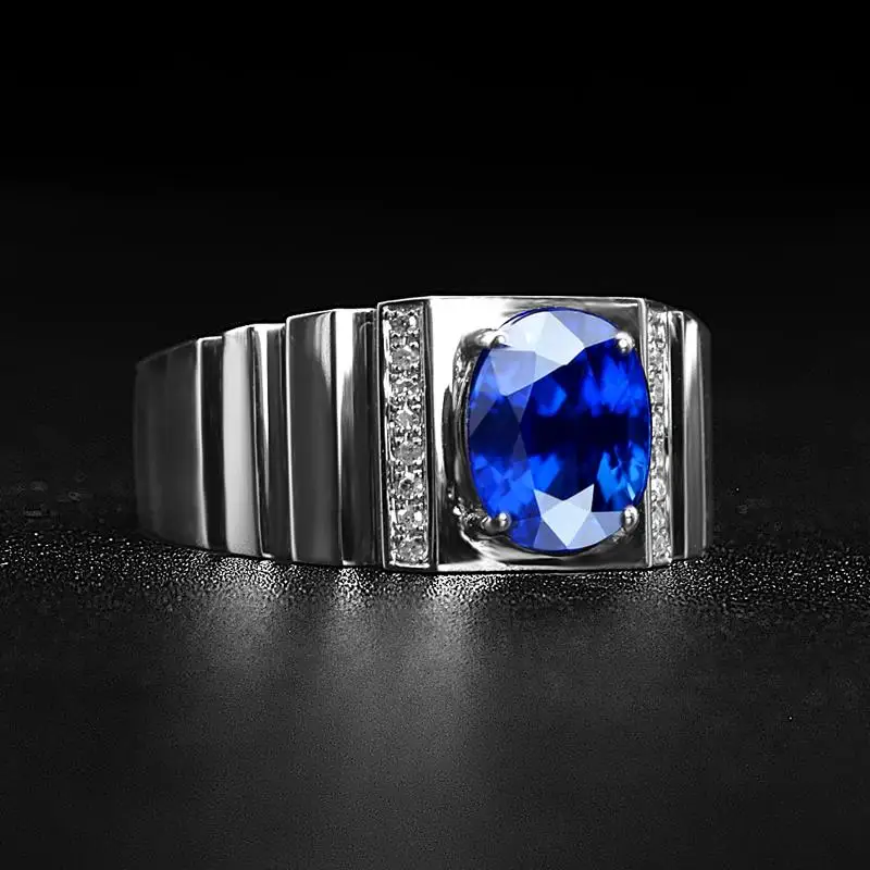 2.2ct серебро 925 пробы Серебряное с сапфиром мужское кольцо высокое ювелирное 18 k