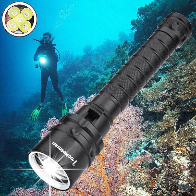 

Super bright Diving Flashlight Torch 5*T6 Scuba Dive Torch UnderWater 220m Depth Waterproof Led Flashlights Lantern light