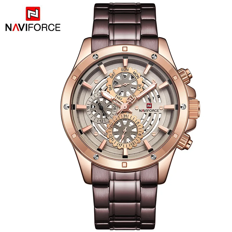 NAVIFORCE часы мужские из нержавеющей стали Хронограф Бизнес Мужские наручные