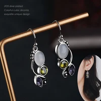 fashion colorful cubic zironica flower drop earrings for women retro antique hook earring for female vintage jewelry