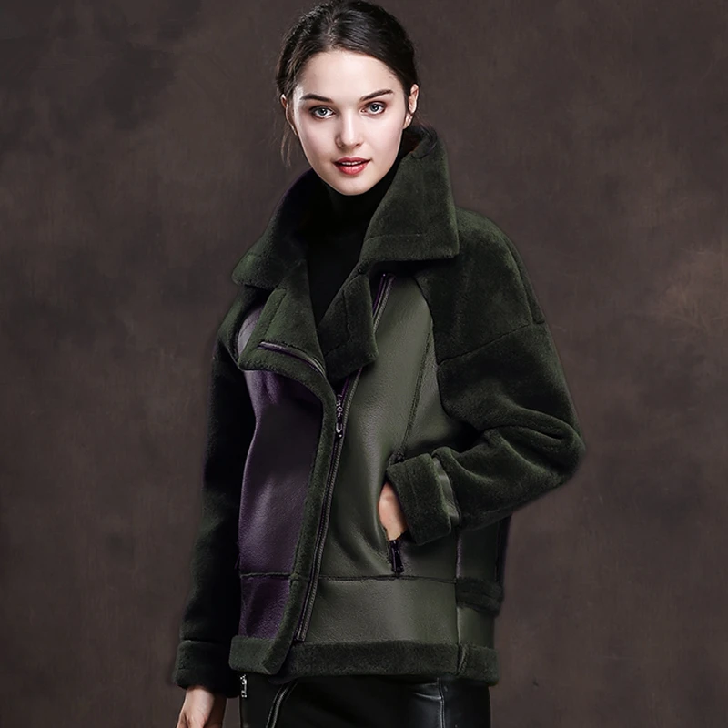 Army green Настоящее шерстяное меховое пальто женская одежда осенне-зимняя теплая куртка из искусственной кожи корейские винтажные куртки Cappotto Donna ZL752 - Цвет: Army green