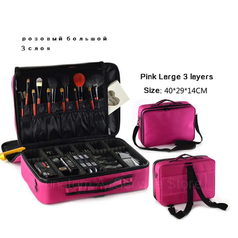Pink L 3 Layers Для женщин модная косметичка путешествий Органайзер для макияжа Профессиональный органайзер для косметики косметическая сумочка сумки Красота чехол для визажиста - Цвет: Pink L 3 Layers