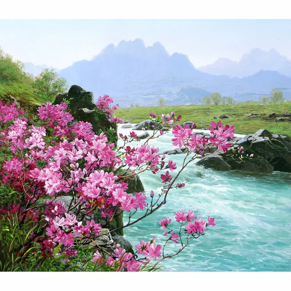 

Frameless River Landscape DIY Digital Painting By Numbers Kits Hand Painted Oil Unique Gift For Living Room Decoration