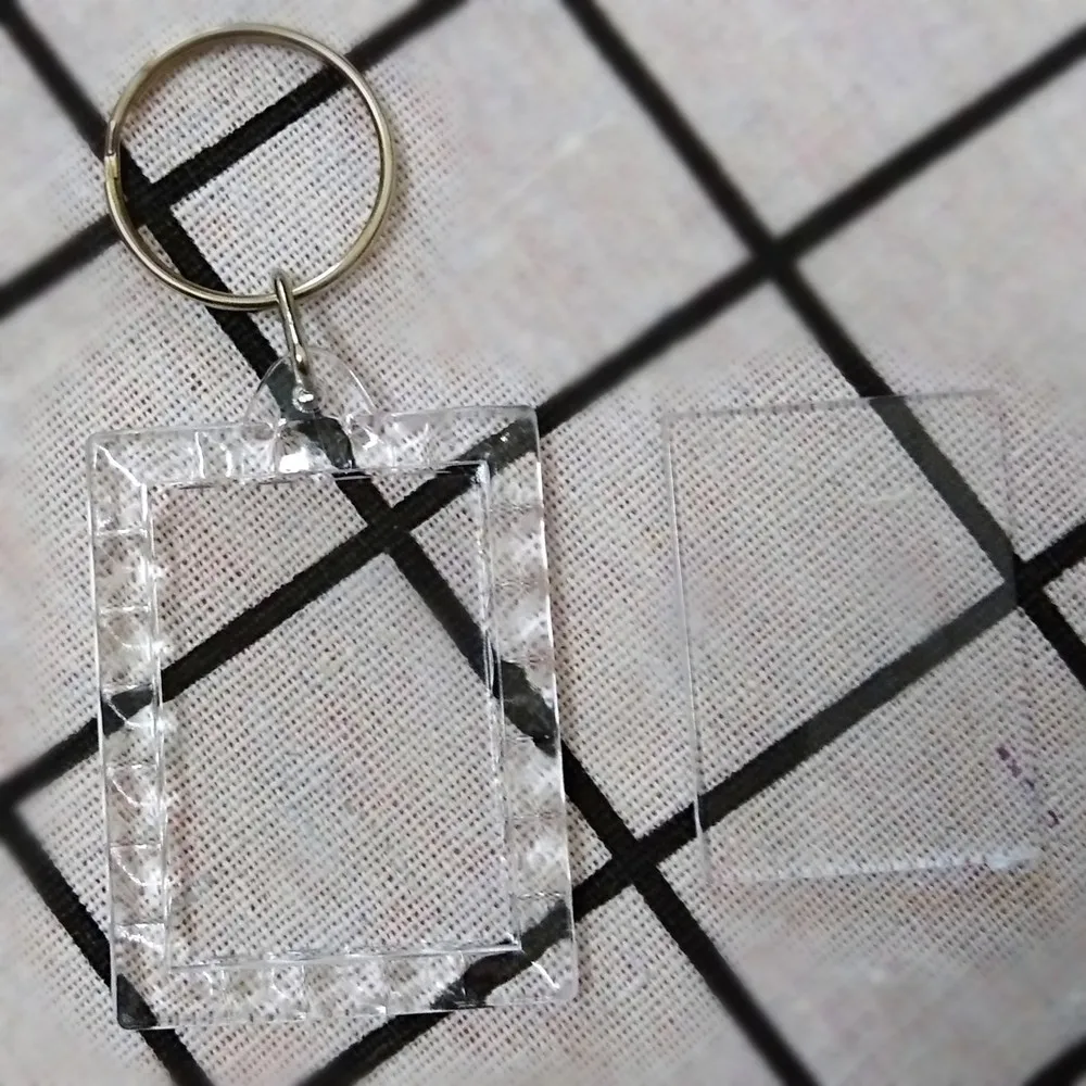 

FREE SHIPPING Rectangular lace Transparent Blank Photo Picture Frame Key Ring Split Ring keychain Gift For Men Women