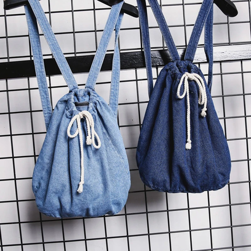 Модный рюкзак на шнурке Джинсовый Рюкзак женский Наплечные сумки школьная сумка