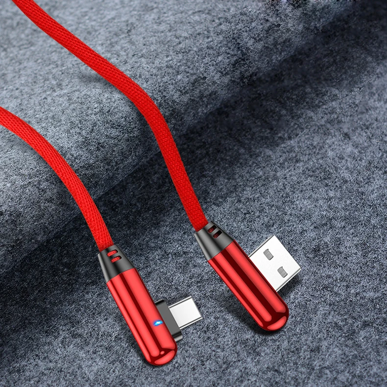 Светодиодный кабель usb type C на 90 градусов для iPhone Micro Quick Charge USB-C кабель для Xiaomi Redmi Note 7 для samsung S10 A50 Tipe-C