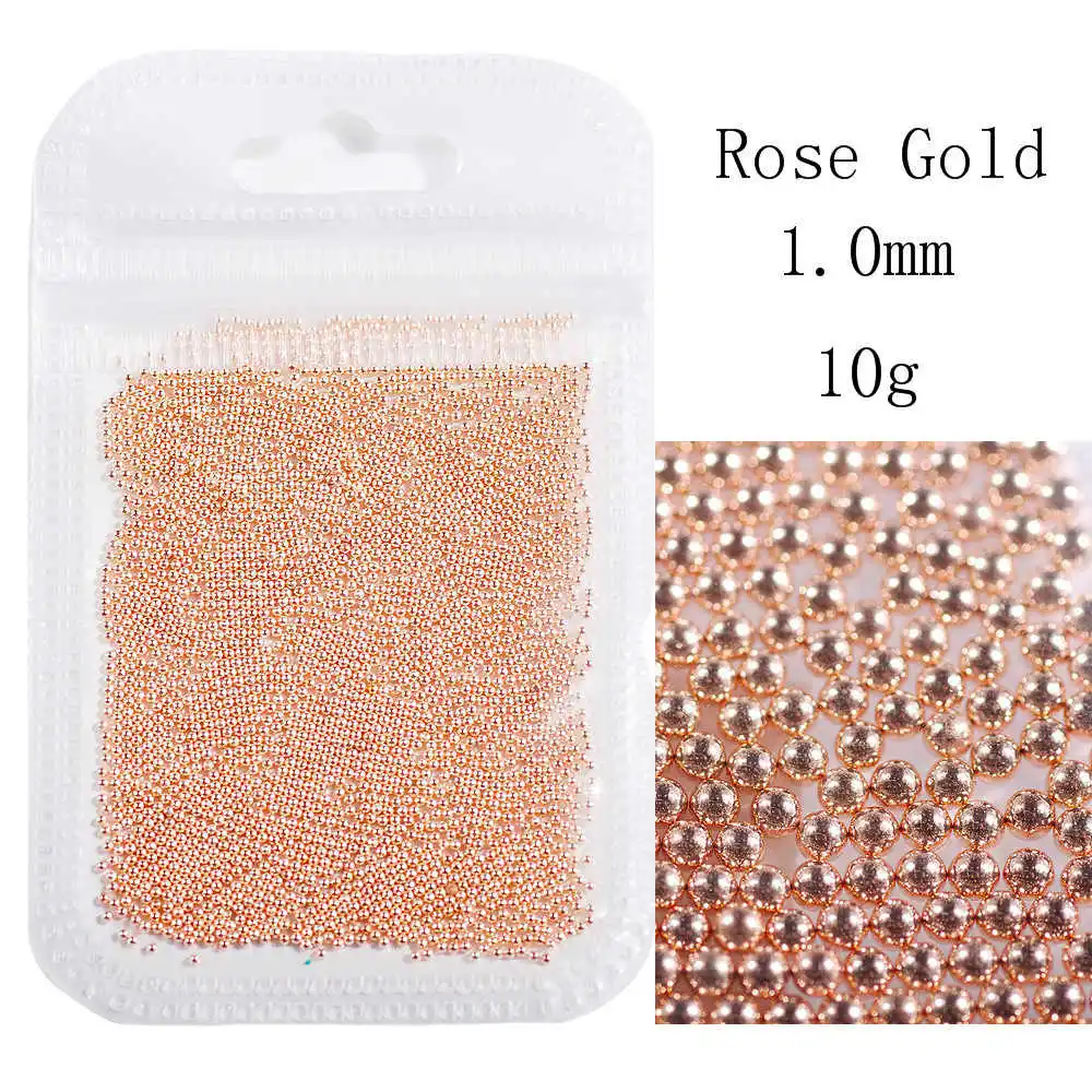 1mm rose gold Украшения для нейл-арта 0,6-2,0 мм мини-икра из нержавеющей стали 10 г Стальные Бусины 3D микро шариковые художественные талисманы для ногтей инструмент для маникюра - Цвет: 1mm rose gold