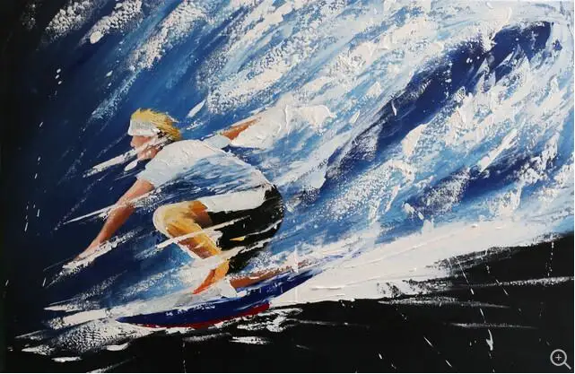 Абстрактная морская живопись ручной работы настенная пейзаж человека в серфинге