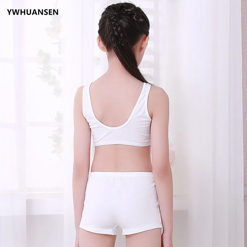 YWHUANSEN 2 шт./компл.; нижнее белье для девочки-подростка+ спортивный бюстгальтер; бюстгальтер без Спортивная Одежда для девочек-подростков, одежда для Беспроводной студент маленький бюстгальтер из хлопка, бесшовное нижнее белье
