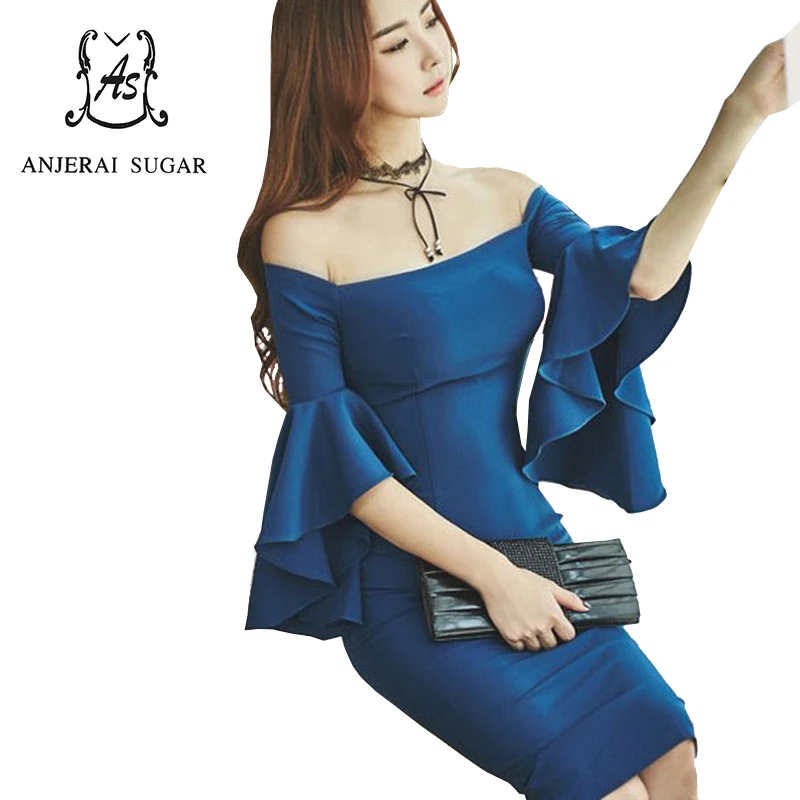 Осень Зима Женское платье синий цвет без бретелек Slash средства ухода за кожей Шеи