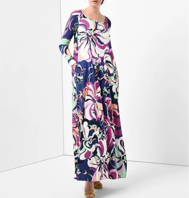 Женское длинное платье из эластичного шелка и спандекса с длинным рукавом |