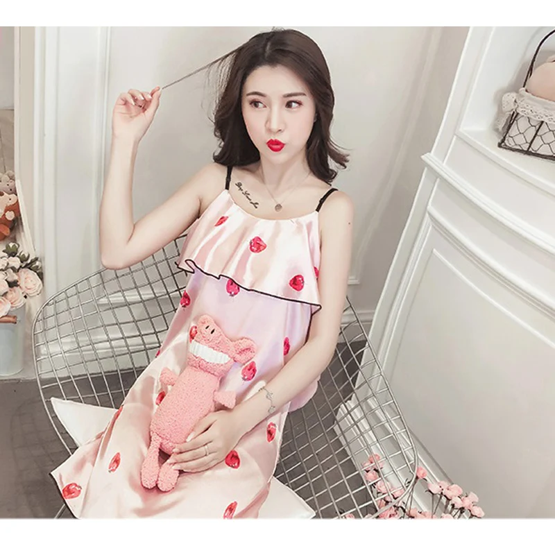 Женская ночная рубашка новинка летнее тонкое ледяное шелковое двухсекционное