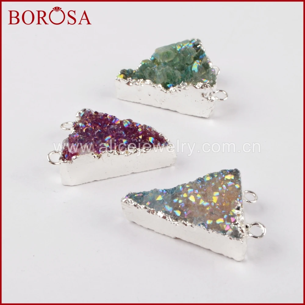 BOROSA треугольник натуральный серебристый цвет Drusy Кристалл чистого