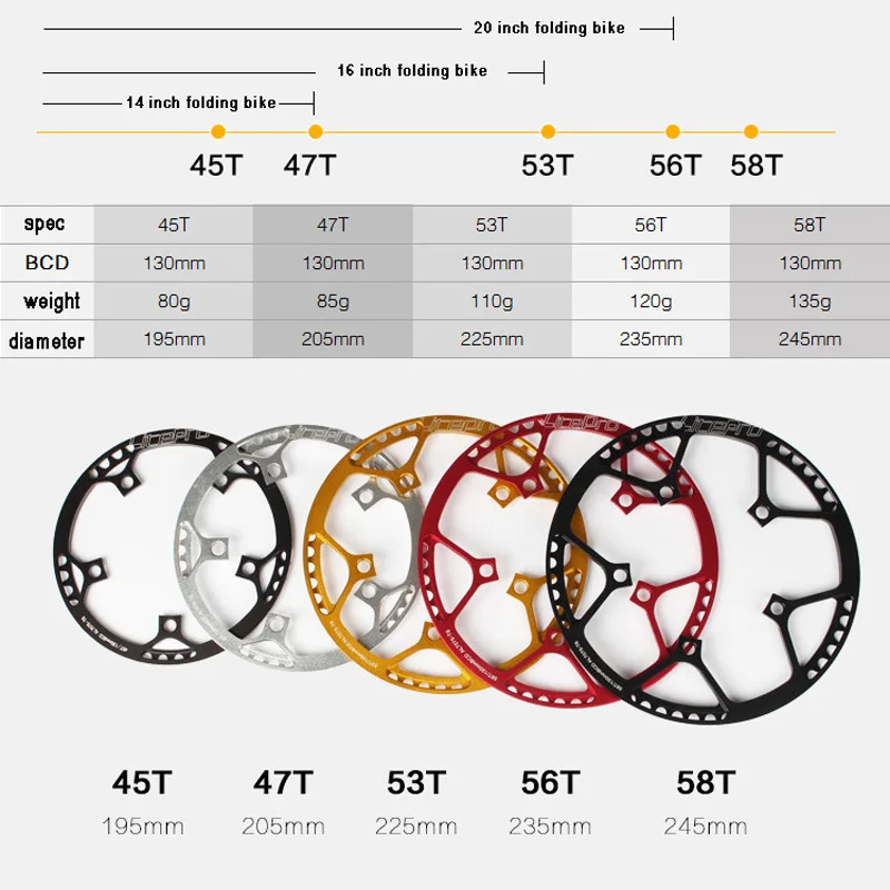 Litepro одна скорость 130BCD складной велосипед шатун BMX цепь колеса 45 T/47 T/53 T/56 T/58 T AL7075 цепь колеса 170 мм кривошипно-цепное кольцо