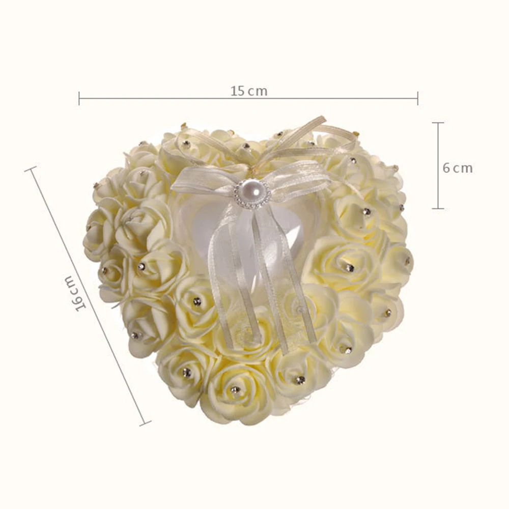 

Romantic Heart-shape Rose Flowers Valentine's Day Gift Ring Box Wedding Jewelry Ring Bearer Pillow Cushion Holder Cushion Holder