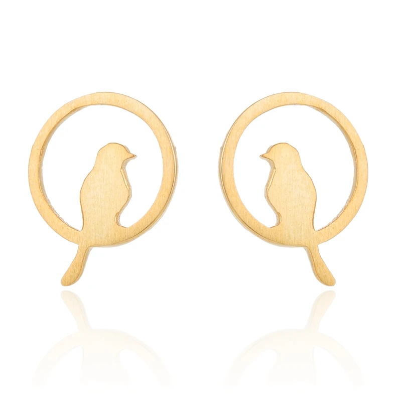 Женские серьги-гвоздики в виде ветки птицы |