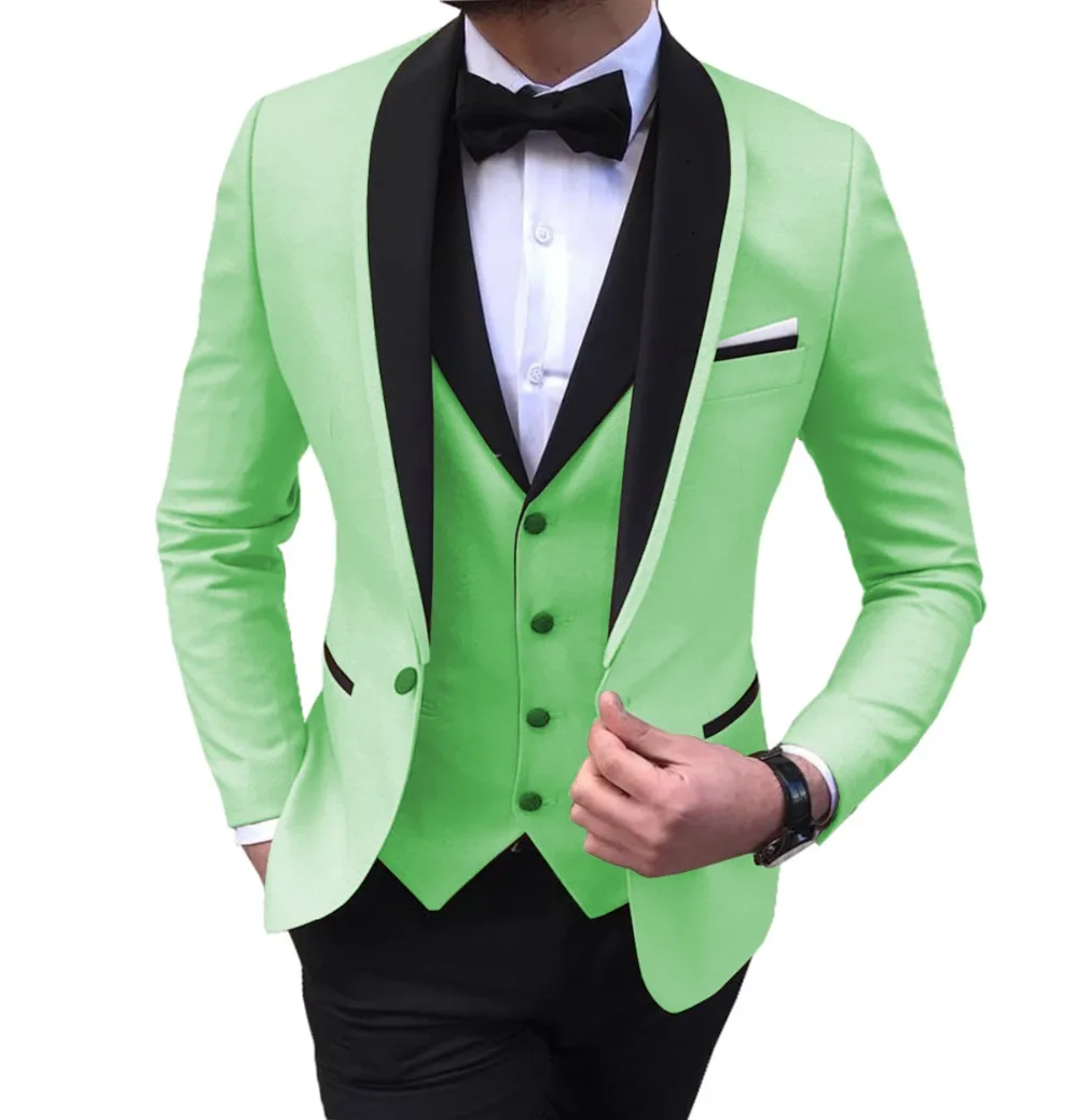 Для мужчин костюмы 3 предмета в комплекте Slim Fit повседневное бизнес женихов Серый Зеленый Шампанское нагрудные смокинги для