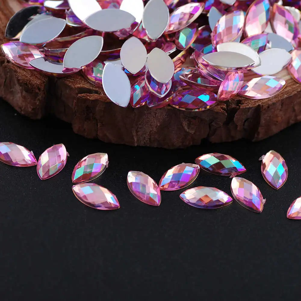 light pink ab 100 шт Хрустальные акриловые стразы в форме конского глаза, AB Цвет, 3D дизайн ногтей, плоская задняя сторона, декоративная огранка Marquise Earth - Цвет: light pink ab