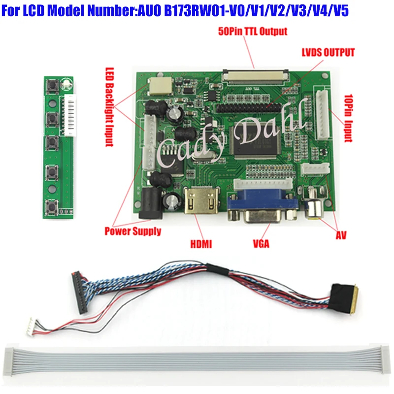 HDMI VGA 2AV плата контроллера + 40 контактов Lvds комплекты кабелей для B173RW01 V0/V1/V2/V3/V4/V5