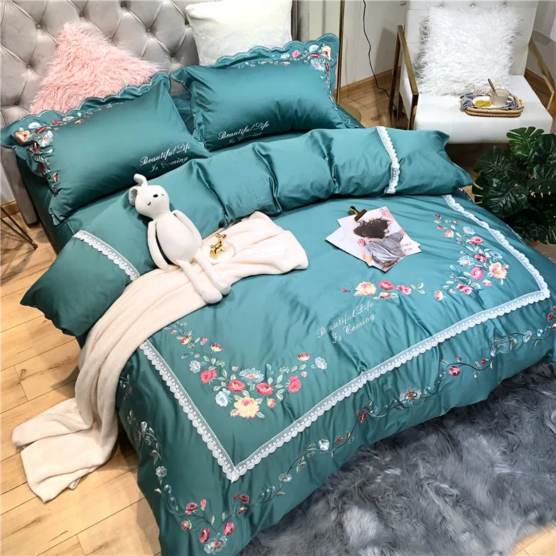 Little Daisy embroidery Bedding Sets girls Beddingset egyptian cotton Bed Linen Duvet Cover Bed Sheet Pillowcase/bed Sets 4/7pcs