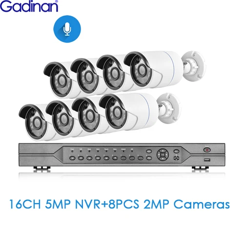 8PCS 2MP Cameras Gadinan H.265 ip-камера наблюдения 16CH POE Система 5MP 335E 4MP 2MP Водонепроницаемая камера s комплект аудио P2P сигнализация видео комплект - Цвет: 8PCS 2MP Cameras