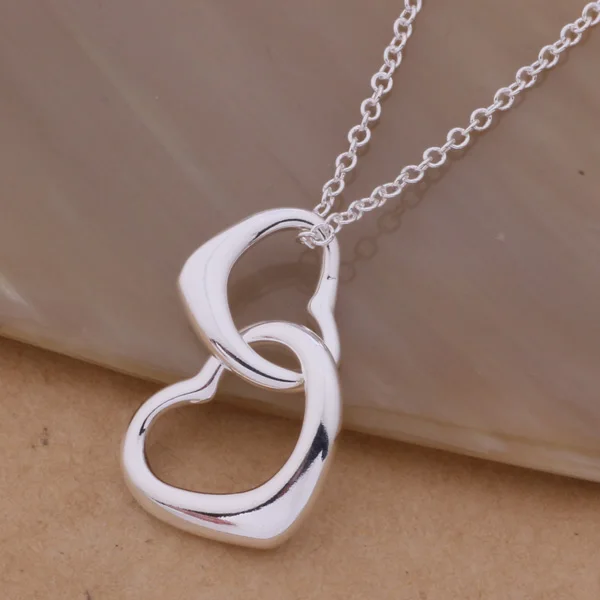 Романтическое посеребренное ювелирное изделие ожерелье с двойным сердцем