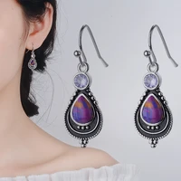womens fashion jewelry vintage purple stone ear earrings for lady wholesale silver plated earrings anniversary gifts