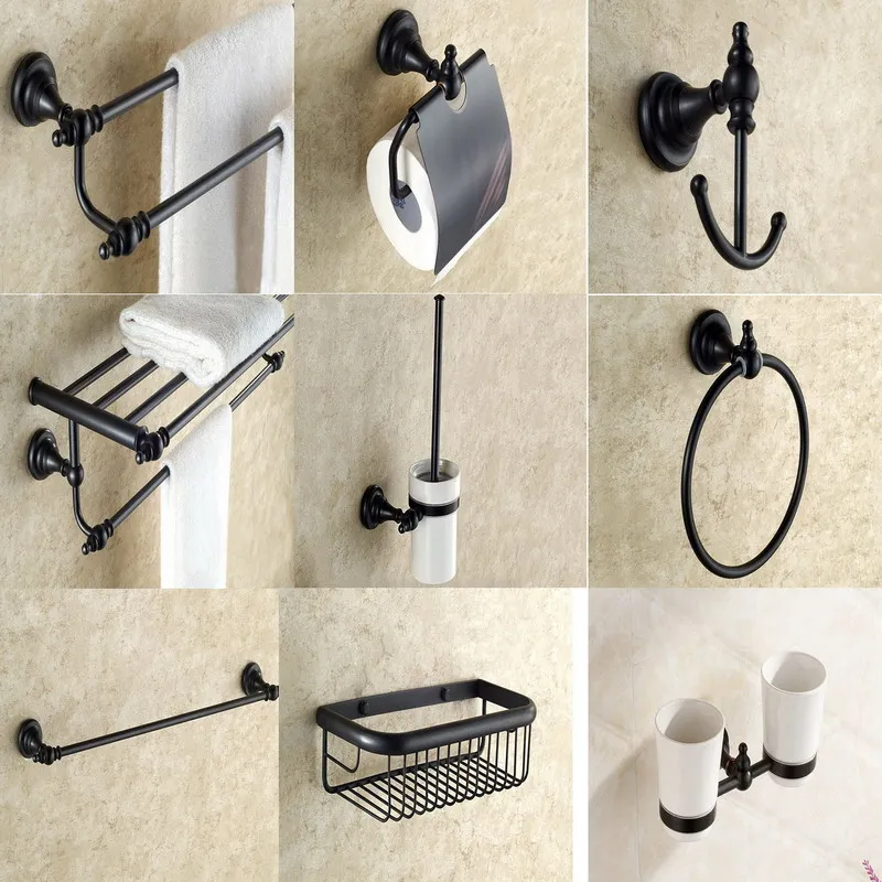 Черный бронзовый латунный настенный набор аксессуаров для ванной комнаты с