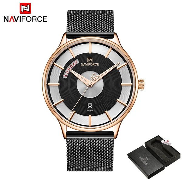 BlackRoseGoldBox NAVIFORCE Лидирующий бренд, мужские кварцевые часы, мужские стальные часы, мужские синие наручные часы, Прямая поставка,, Relogio Masculino - Цвет: BlackRoseGoldBox