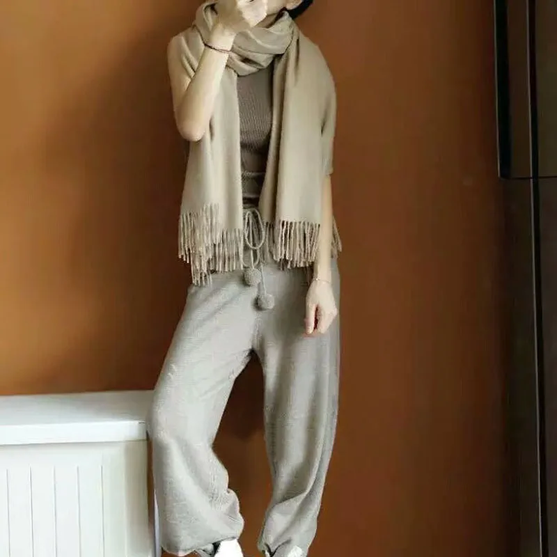 Женские брюки имитация кашемира Camel Gray модные широкие вязаные свободные теплые