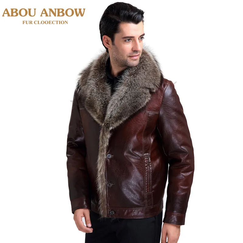 Абу 2018 Новинка зимы кожаная куртка Мужская толстый теплый с длинным рукавом