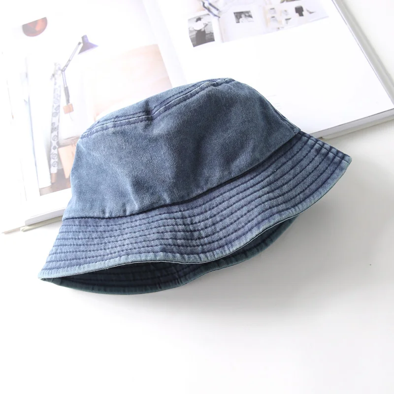 DRESSUUP Washed Denim Bucket Hat Women Outdoor Fashion Sun Cap Fishing Hiking Hats For Men Cotton Ladies Foldable Chapeu - Цвет: C2