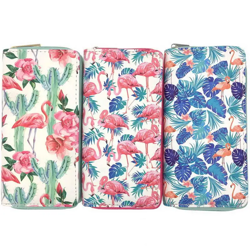 KANDRA New Flamingo Print Women Clutch Wallet Watercolor Leather Long Wallet Credit Card Holder Phone Purse Travel Organizer Bag