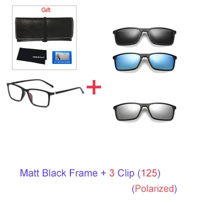 1 Frame 3 Clip 125 Два Oclock поляризованные очки на застежке, оправа, магнитные солнцезащитные очки для мужчин и женщин, солнцезащитные очки по рецепту, квадратные очки для близорукости, солнцезащитные очки A8806 - Цвет линз: 1 Frame 3 Clip 125
