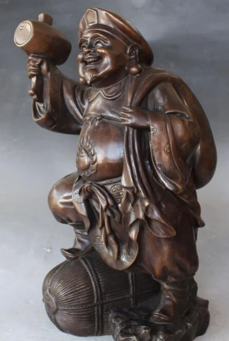 16 &quotКитайский Чистая Бронзовый Резные Японии Днем Богатство Маммона Будда Мешок