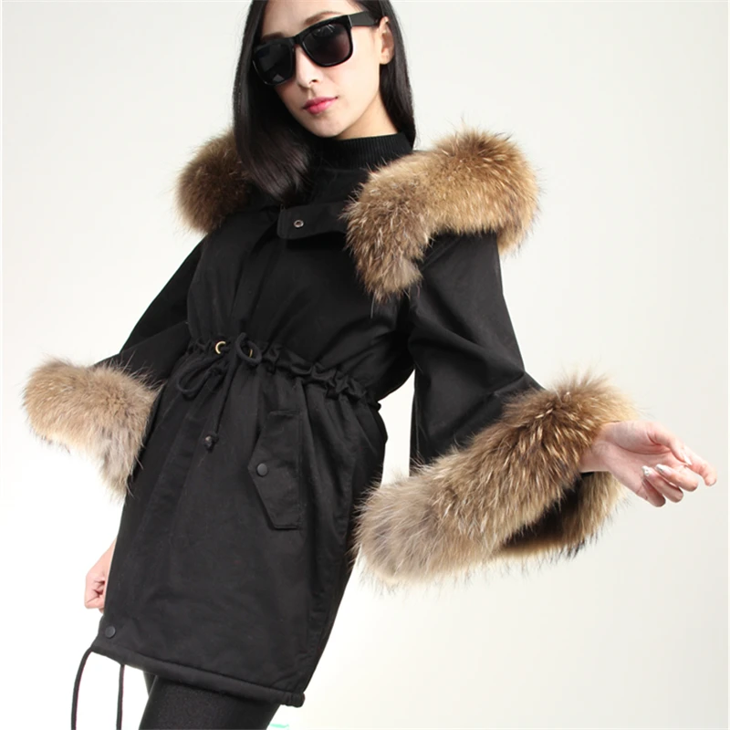 Женская парка с большим капюшоном черная Повседневная теплая куртка