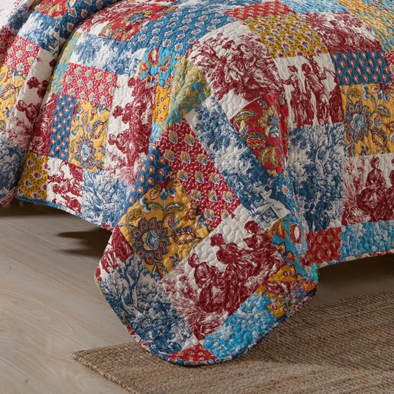 

Pastoral style Bedspread Quilt Set 3pcs Coverlet Quilted Cotton Quilts Aircondition Bed Cover Pillowcase King Size Blanket