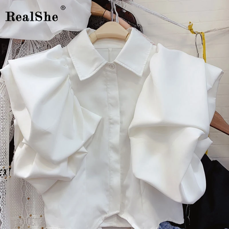 RealShe белая женская блузка с отложным воротником без рукавов оборками однотонная