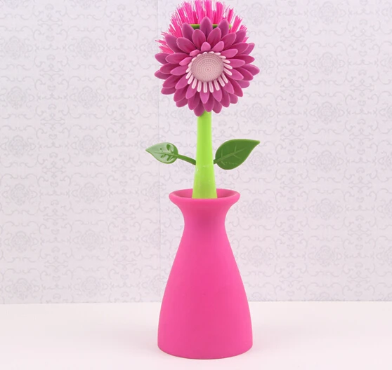 

1PC Kitchen Bathroom Family Removable Handle Brush Bottle Bowl Dish Pot Cleaner Sunflower Shaped Cleaning Brush Clean OK 0174