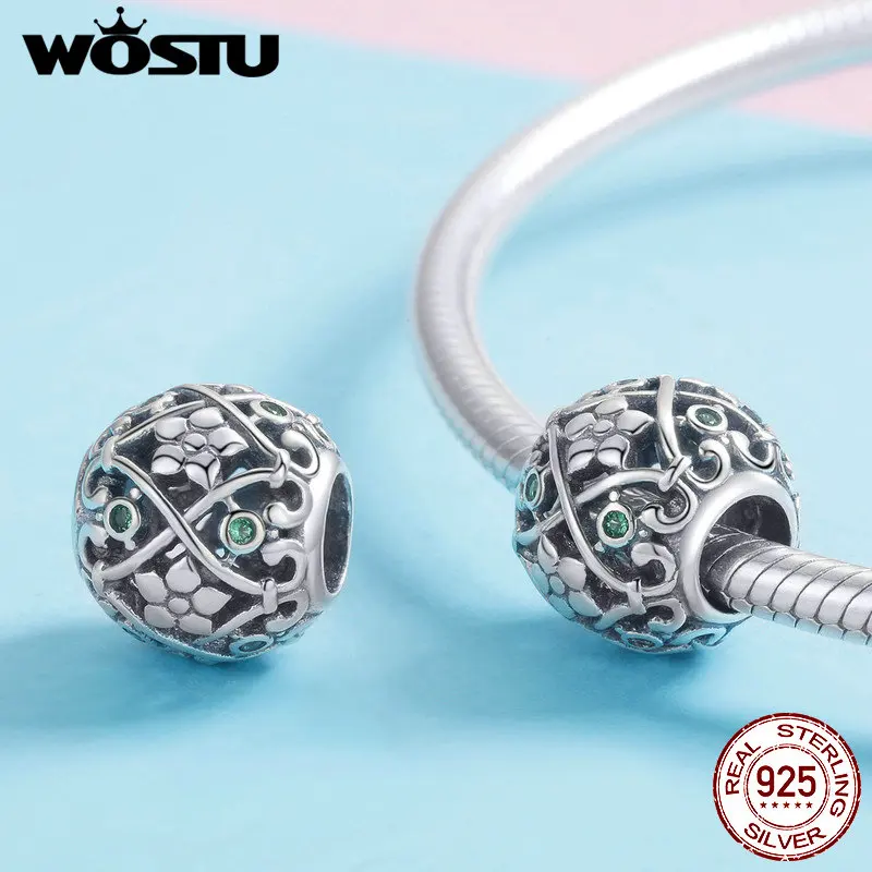 WOSTU выдолбленный дизайн 925 пробы серебряные песочные часы бусины любовь подходит браслет и ожерелье кулон нежные ювелирные изделия FIC1004