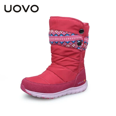 UOVO/ г. зимние сапоги для девочек брендовые модные детские резиновые сапоги теплые зимние сапоги из ткани Оксфорд Высокое качество, размер 27#-37 - Цвет: FUXIA
